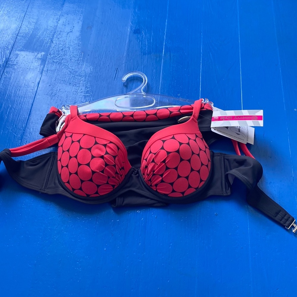 Merry Style Bikini Set Red Black Polka Dot Push Up Bra Top SIZE M NWT